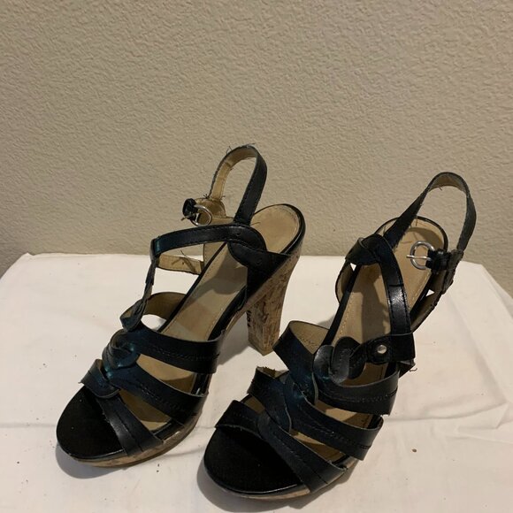 Black Cork High Heel Sandals 6 1/2 - Picture 1 of 6
